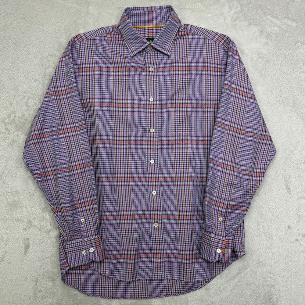 Robert Talbott Purple Houndstooth Plaid Button-Down Shirt Large